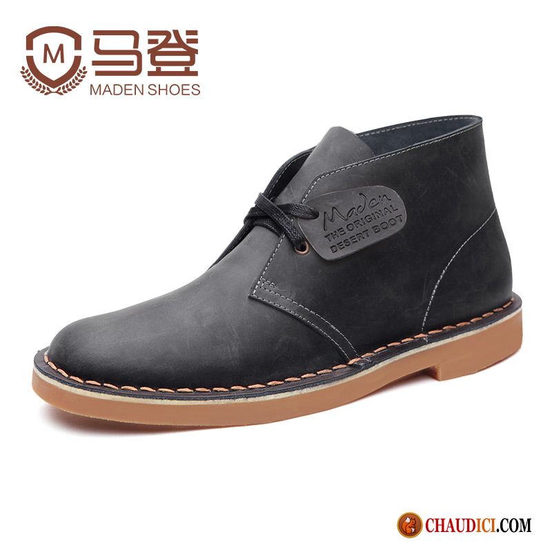 Chaussure Homme Bleu Chameau Angleterre Bottes Cuir Véritable Bout Rond Printemps