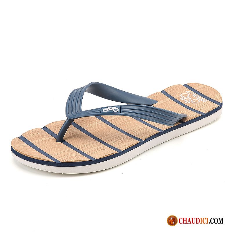 Chaussure Homme En Cuir Chameau Tongs Chaussons Bande Rayé Tendance Plage Décompression Pas Cher