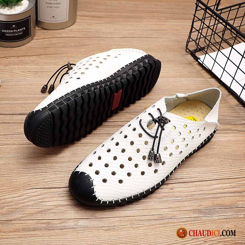 Chaussure Homme Mocassin Cuir Slip-on Respirant Derbies Blanc Cuir Véritable Pas Cher