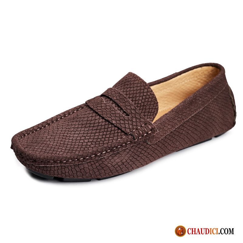 Chaussure Homme Pas Cher Marron Cuir Véritable Lumière Slip-on Conduire