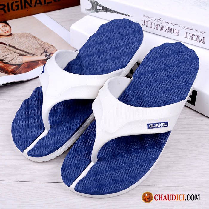 Chaussure Pantoufle De Homme Personnalité Antidérapant Semelle Épaisse Tongs Chaussons Bleu Pas Cher