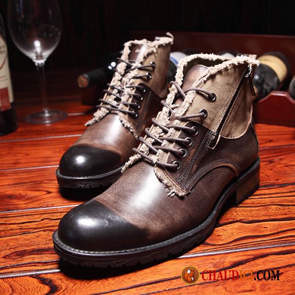 Chaussure Pour Homme Marine Bottes Courtes Homme Mode Rétro Bureau