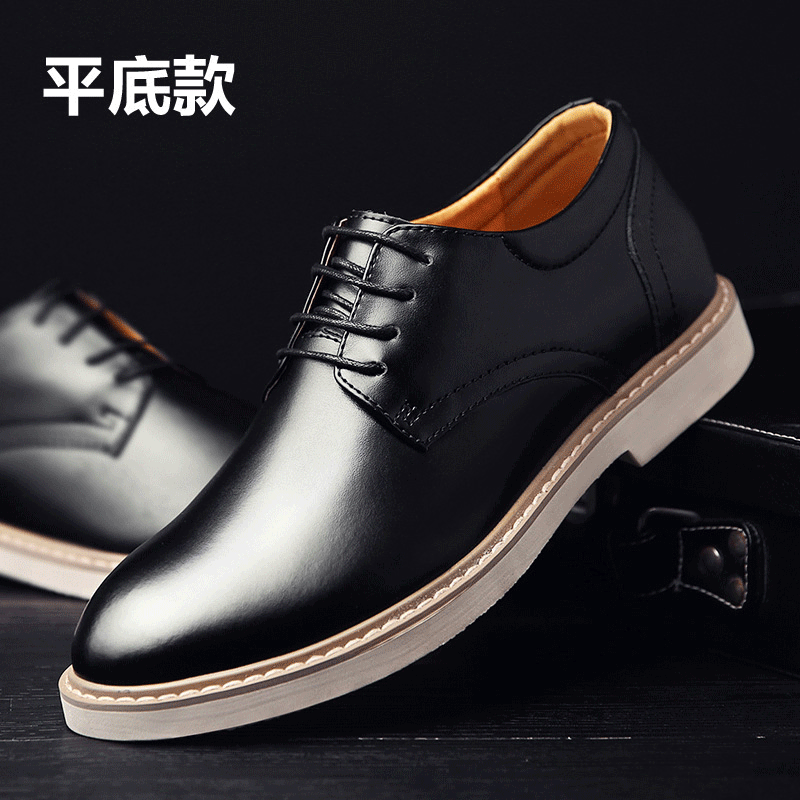 Chaussure Pour Homme Noir Jeunesse Cuir Véritable Augmenté Plates Pas Cher