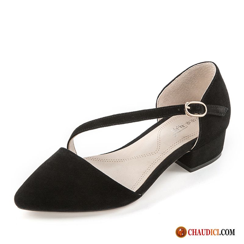 Chaussure Sandales Femme Talon Moyen Épais Pointe Pointue Été Sandales