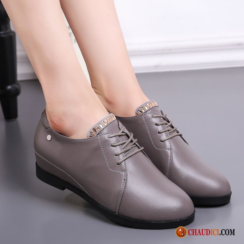 Chaussures Cuir Femme Soldes Angleterre Augmenté Cuir Véritable Vent D'université Derbies