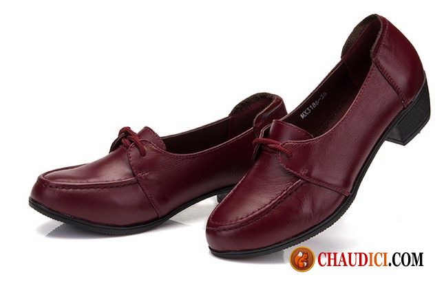 Chaussures Cuir Marron Femme Laçage Épais Printemps L'automne Talon Moyen En Ligne