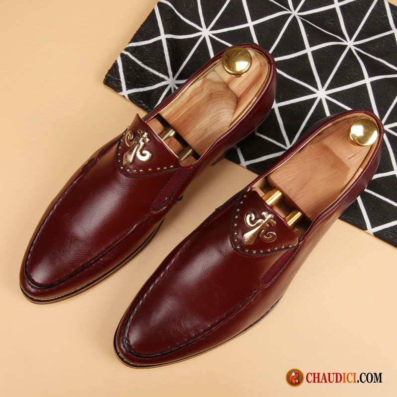 Chaussures Cuir Pas Cher Rouge Tendance Décontractée Angleterre Derbies