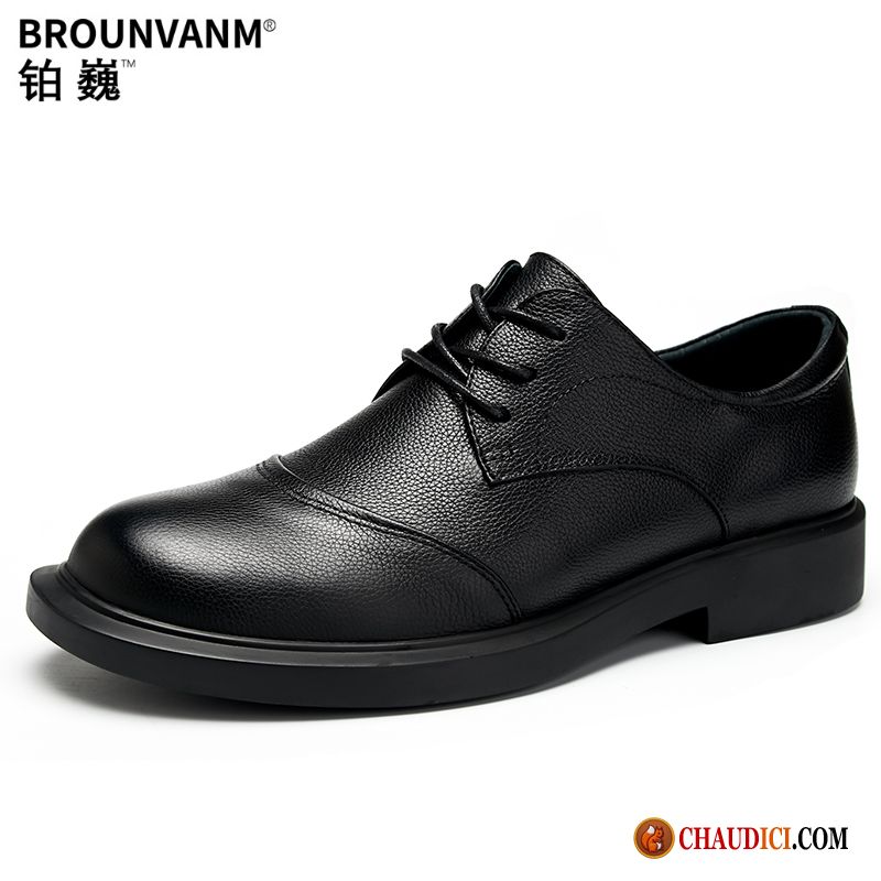 Chaussures En Cuir Pour Homme Semelle Doux Noir Homme Entreprise Angleterre Pas Cher