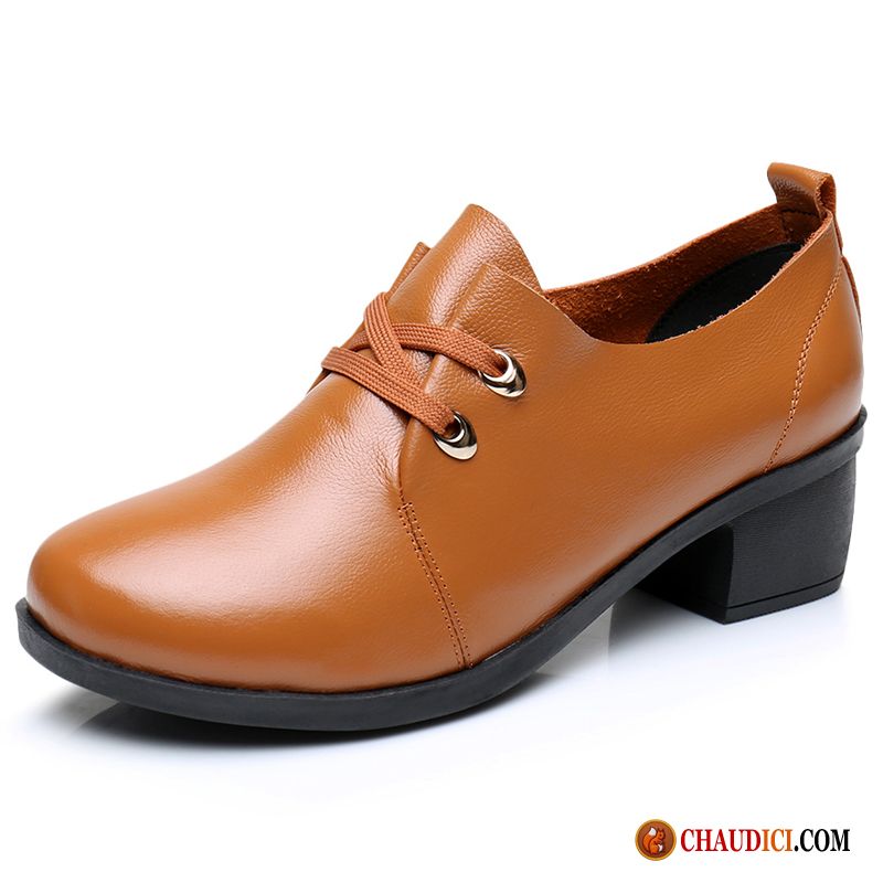 Chaussures Femme Cuir L'automne Talon Moyen Tous Les Assortis Cuir Véritable Épais