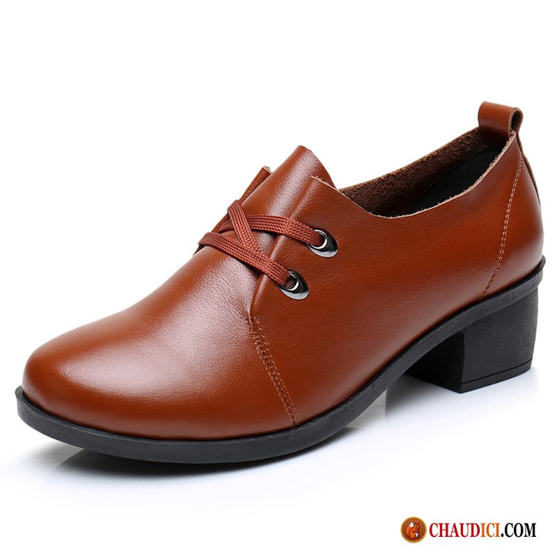 Chaussures Femme Cuir L'automne Talon Moyen Tous Les Assortis Cuir Véritable Épais