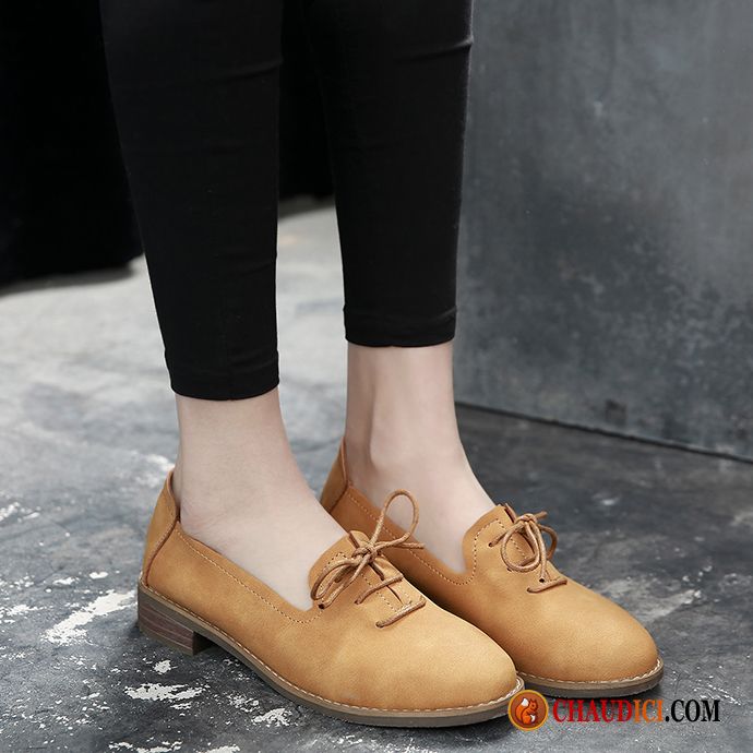 Chaussures Femme Cuir Pierre Femme Derbies Épais Tous Les Assortis Printemps