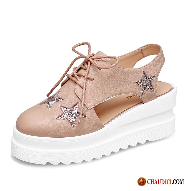 Chaussures Femme Pas Cher Soldes Bordeaux Creux Guipure Été Semelle Épaisse Femme Chaussures À Plateformes