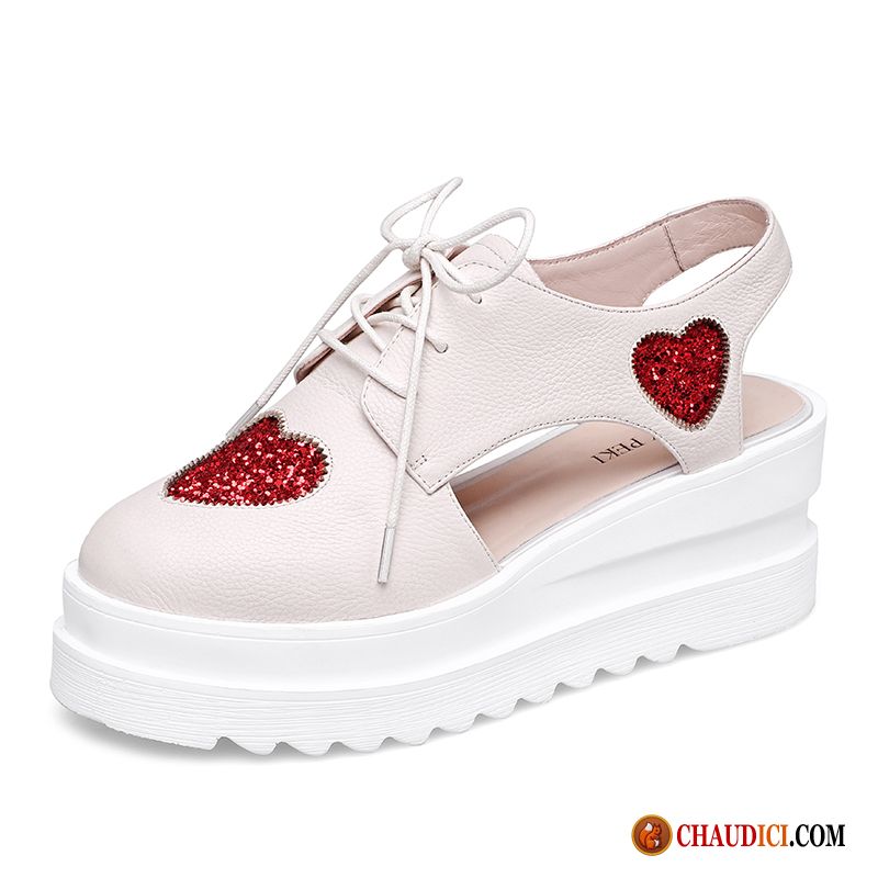 Chaussures Femme Pas Cher Soldes Bordeaux Creux Guipure Été Semelle Épaisse Femme Chaussures À Plateformes