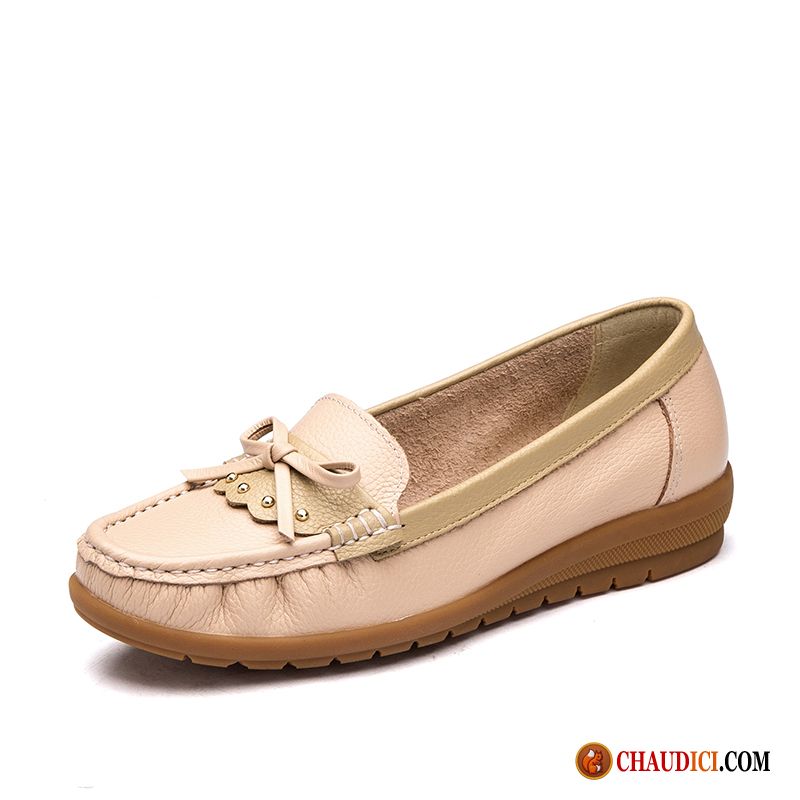 Chaussures Femmes Marques Cuir Véritable Derbies Doux Chaussures De Conduite Talons Compensés Soldes