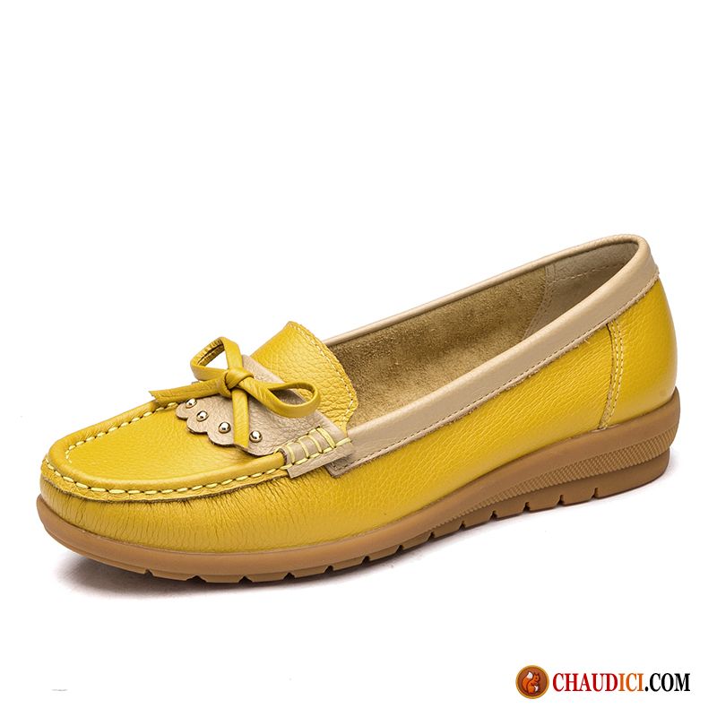 Chaussures Femmes Marques Cuir Véritable Derbies Doux Chaussures De Conduite Talons Compensés Soldes