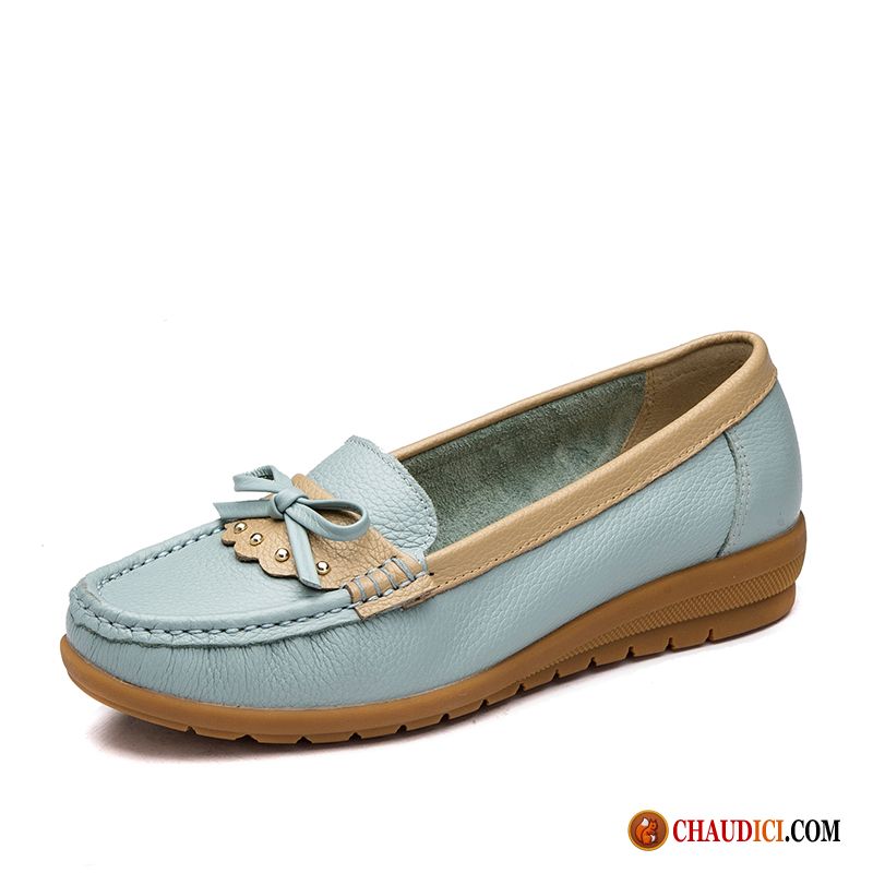 Chaussures Femmes Marques Cuir Véritable Derbies Doux Chaussures De Conduite Talons Compensés Soldes