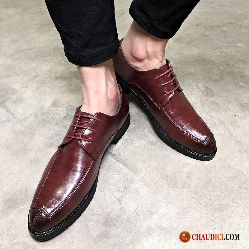 Chaussures Homme En Cuir Pas Cher Angleterre Noir Rouge Derbies Tendance