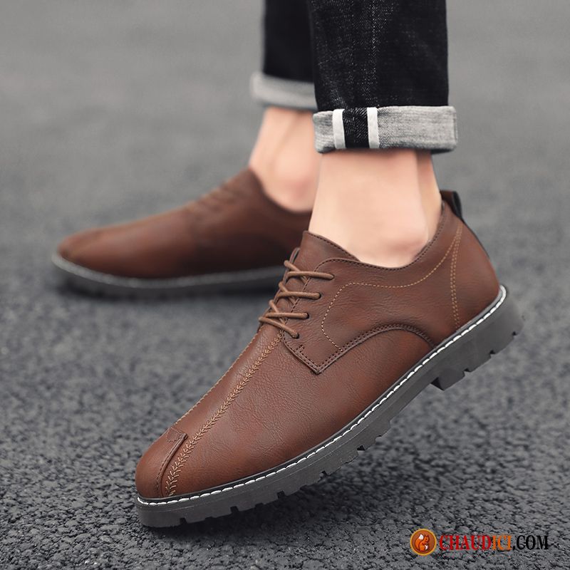 Chaussures Homme Rouge En Cuir Gris Noir Tendance Tous Les Assortis Augmenté Derbies Pas Cher