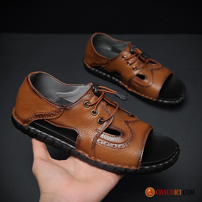 Chaussures Sandales Homme Cuir Respirant Europe Homme Décontractée Marron France