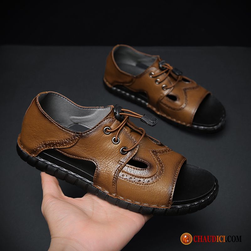 Chaussures Sandales Homme Cuir Respirant Europe Homme Décontractée Marron France