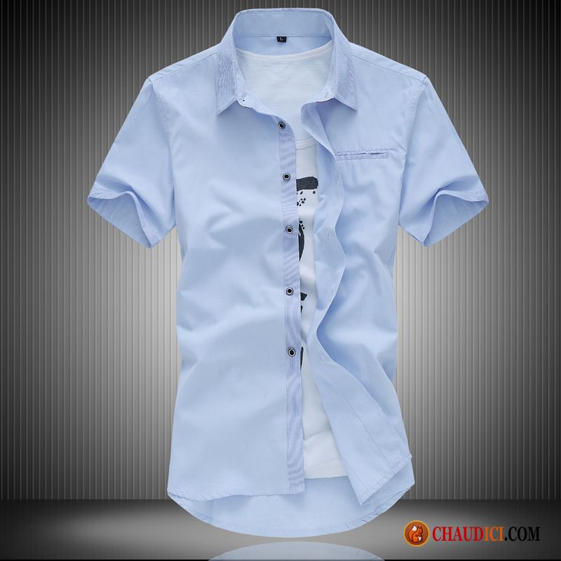 Chemise A Carreaux Homme Bronzage Jeunesse Graisse Homme Courte Bleu Clair