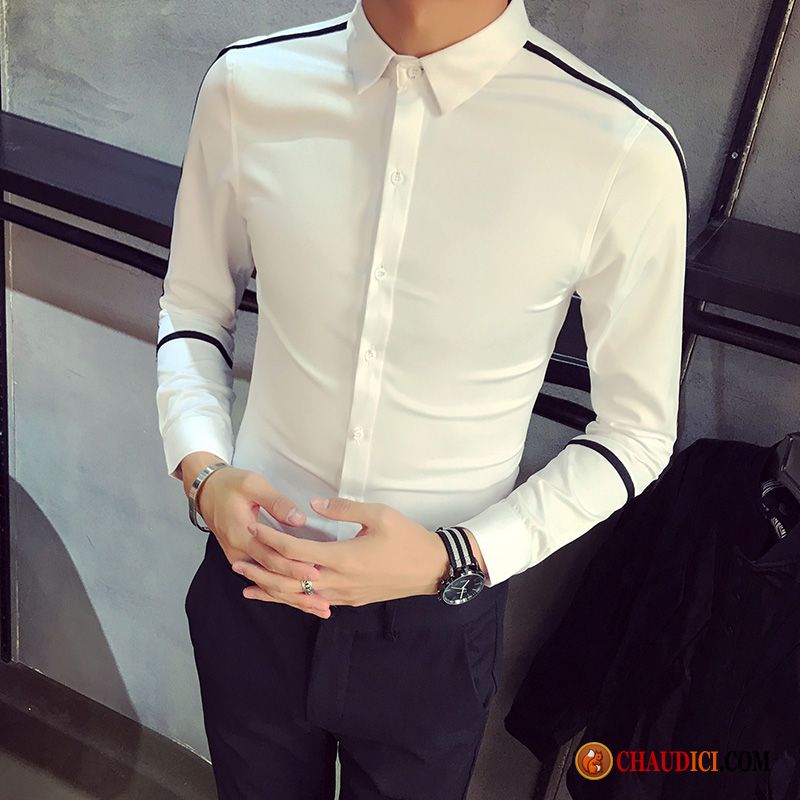 Chemise A Carreaux Noir Et Blanc Slim Chemise Personnalité Homme Légère Pas Cher