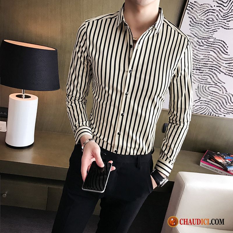 Chemise Carreaux Noir Et Blanc Leggings Chemise Slim Printemps Homme Pas Cher