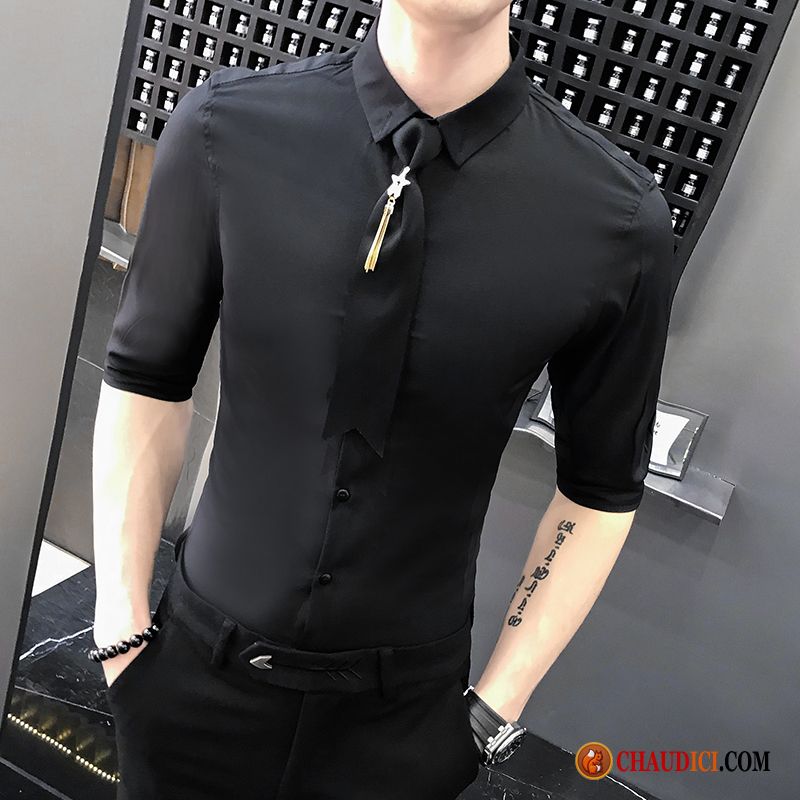 Chemise Cintrée Homme Pas Cher Palegoldenrod Rouge Courte Chemise Manche Noir