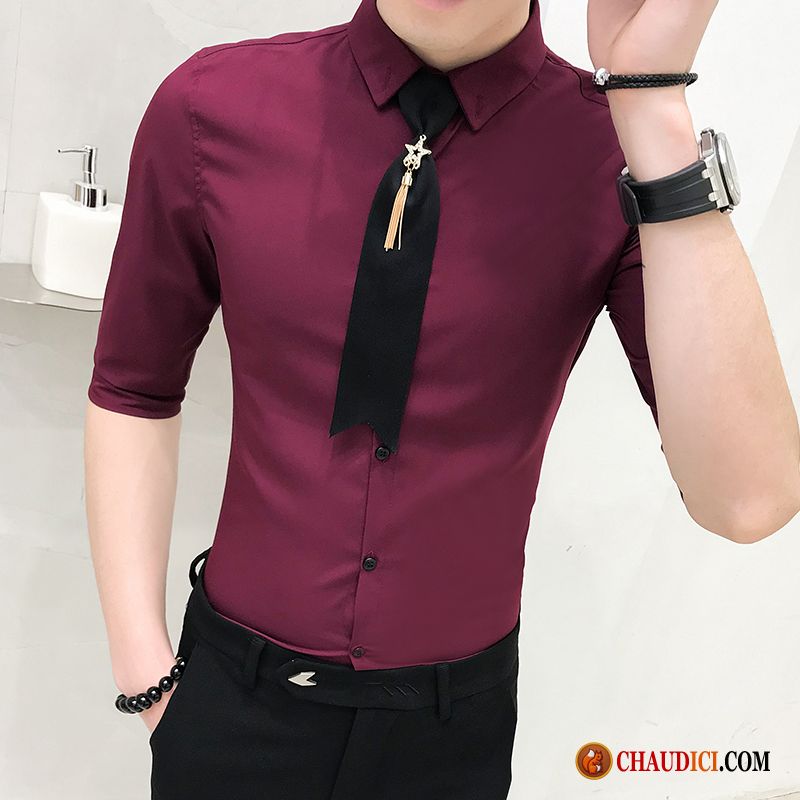 Chemise Cintrée Homme Pas Cher Palegoldenrod Rouge Courte Chemise Manche Noir