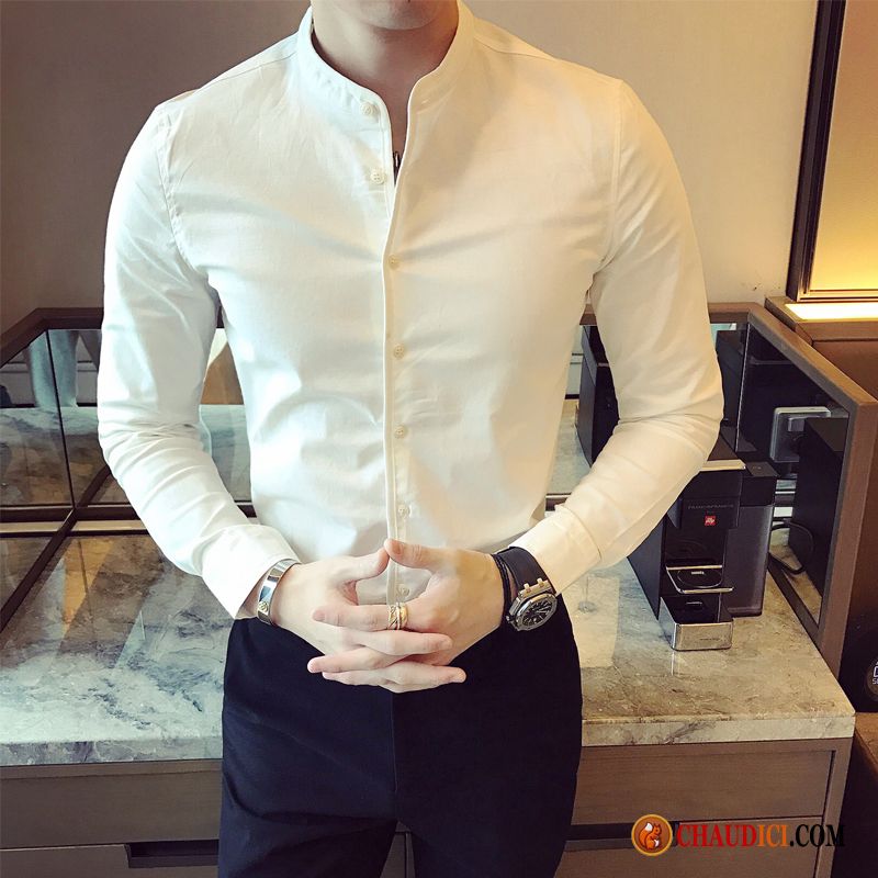 Chemise Col Club Homme Décontractée Tendance Noir De Travail Col Mandarin