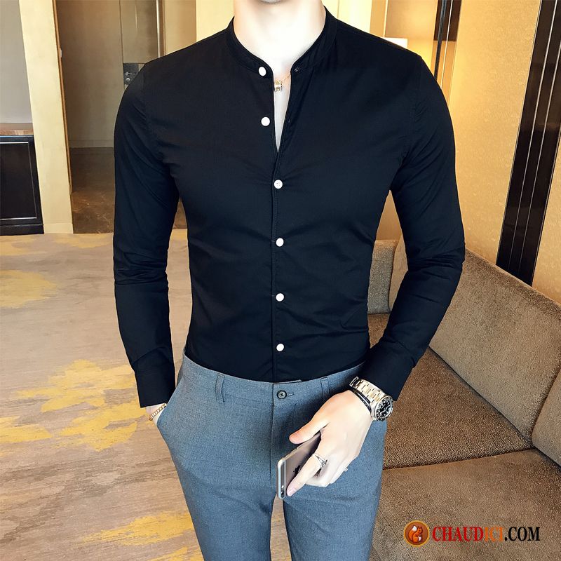 Chemise Col Club Homme Décontractée Tendance Noir De Travail Col Mandarin