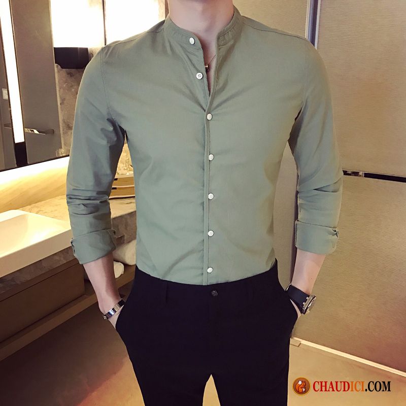 Chemise Col Club Homme Décontractée Tendance Noir De Travail Col Mandarin