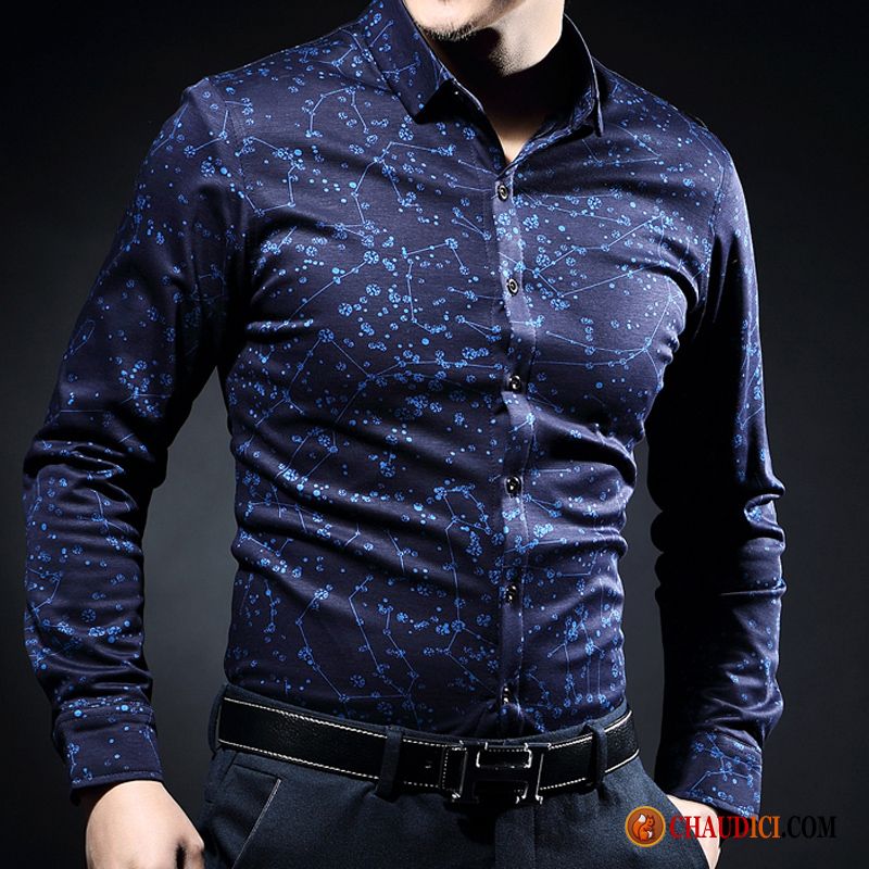 Chemise De Jeans Pour Homme Décontractée Bleu Chemise Longues Matelassé Pas Cher