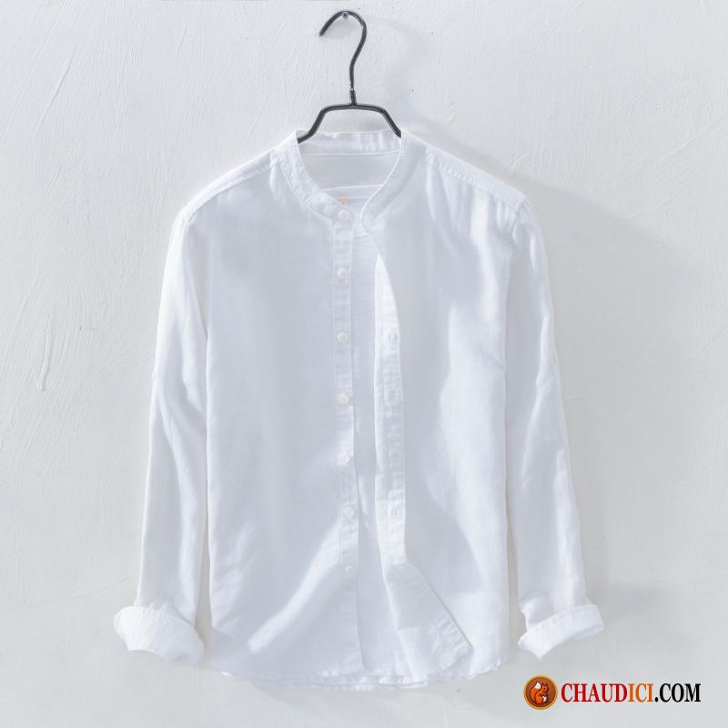 Chemise En Coton Homme Crème Homme Décontractée Jeunesse Chemise Baggy Pas Cher