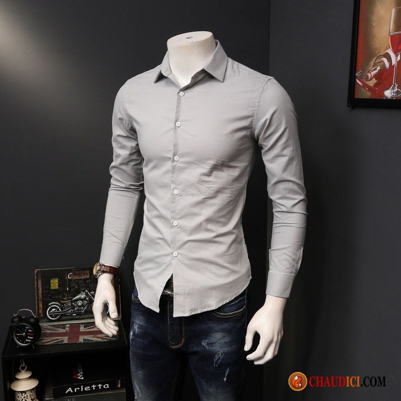 Chemise En Jean Homme Fashion Gris Légère Longues Slim Printemps