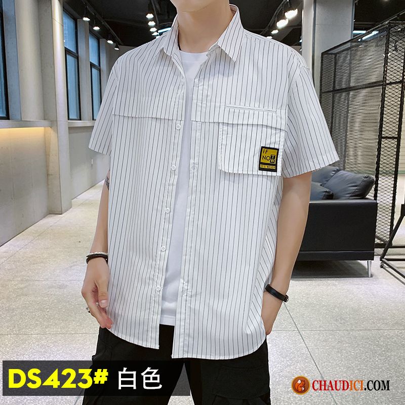 Chemise Homme Col Blanc Demi Manche Baggy Décontractée Été Homme En Vente