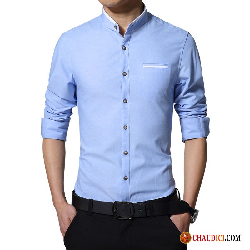 Chemise Homme Denim Bronzer Slim Décontractée Tendance Col Mandarin De Travail