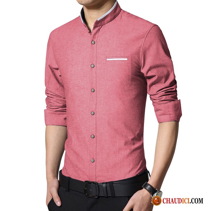 Chemise Homme Denim Bronzer Slim Décontractée Tendance Col Mandarin De Travail