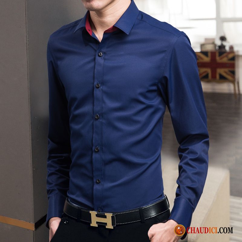 Chemise Homme Denim Bronzer Slim Décontractée Tendance Col Mandarin De Travail