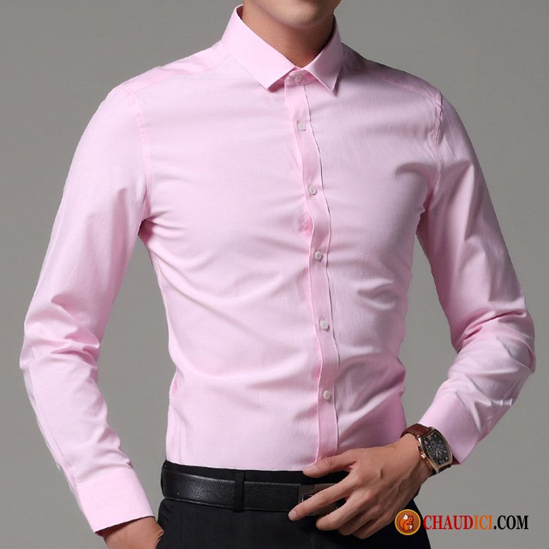 Chemise Homme Fashion Coupe Droite Crème De Travail Longues Chemise Slim Printemps Pas Cher