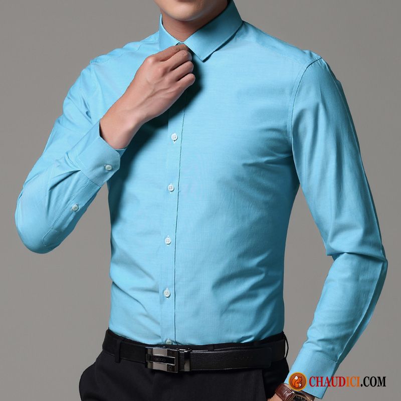 Chemise Homme Fashion Coupe Droite Crème De Travail Longues Chemise Slim Printemps Pas Cher