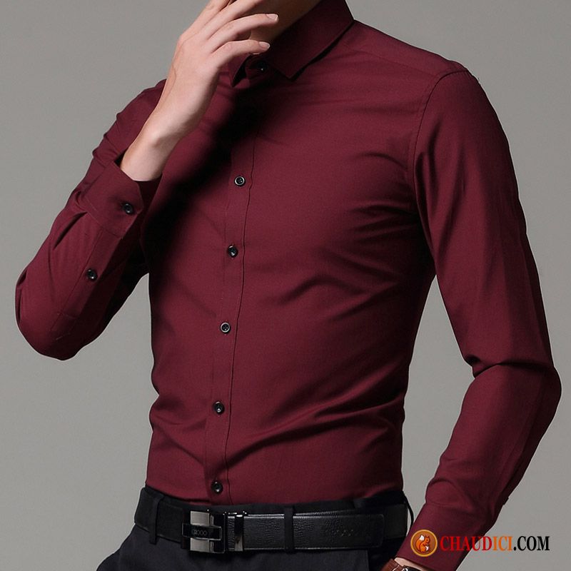 Chemise Homme Fashion Coupe Droite Crème De Travail Longues Chemise Slim Printemps Pas Cher