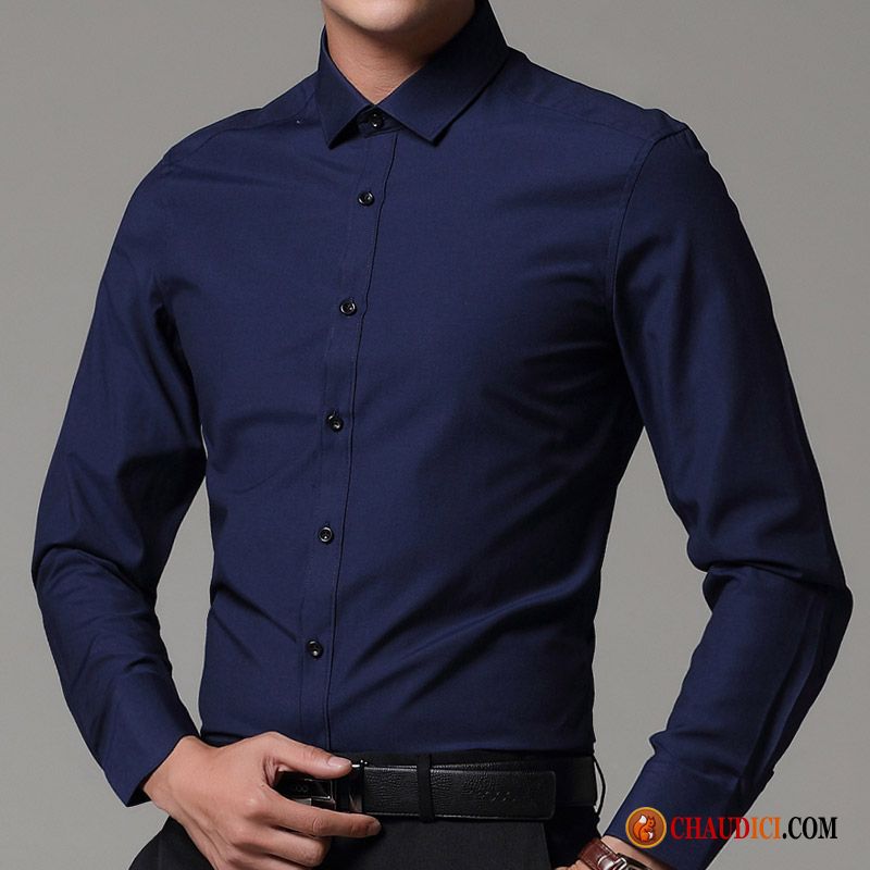 Chemise Homme Fashion Coupe Droite Crème De Travail Longues Chemise Slim Printemps Pas Cher