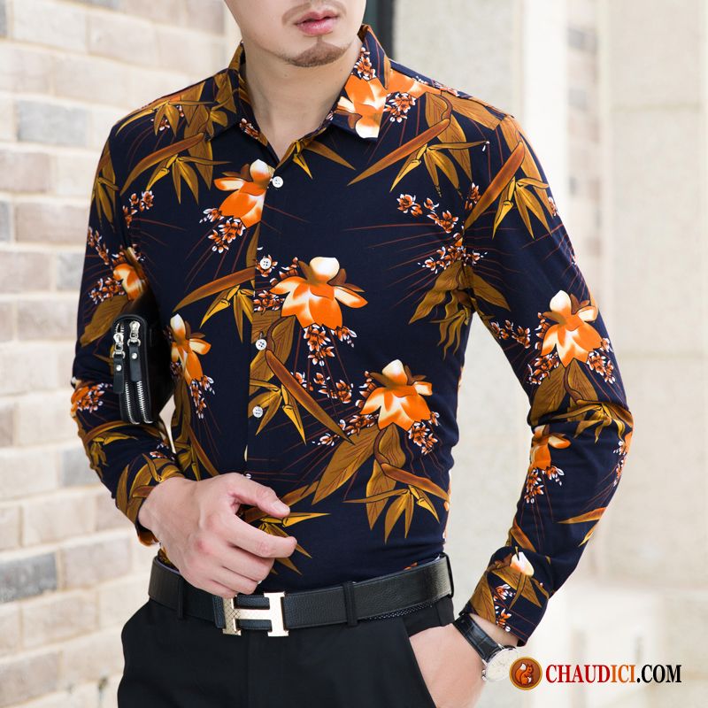 Chemise Homme Fashion Pas Cher Impression Décontractée Légère Homme Soie