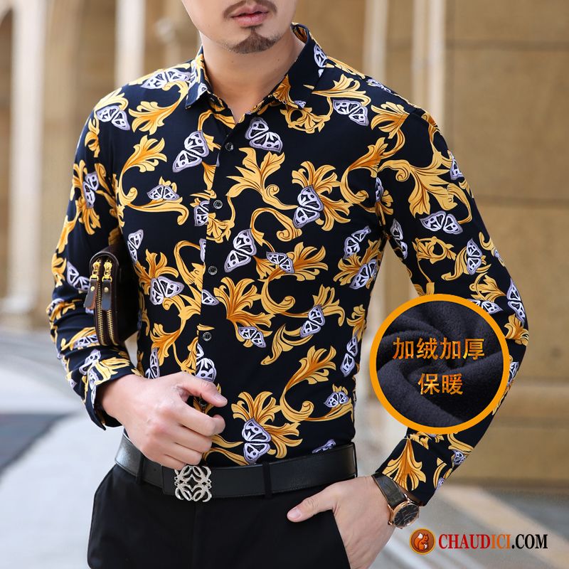 Chemise Homme Fashion Pas Cher Impression Décontractée Légère Homme Soie