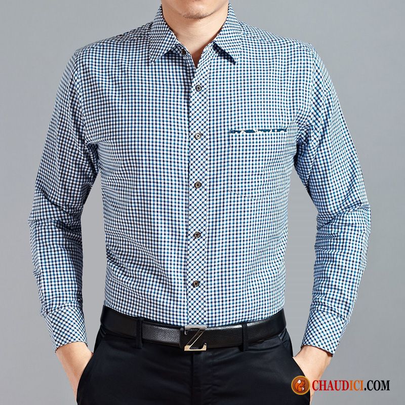 Chemise Homme Grande Taille De Marque Bleu Chemise Homme Matelassé L'automne De Travail En Vente