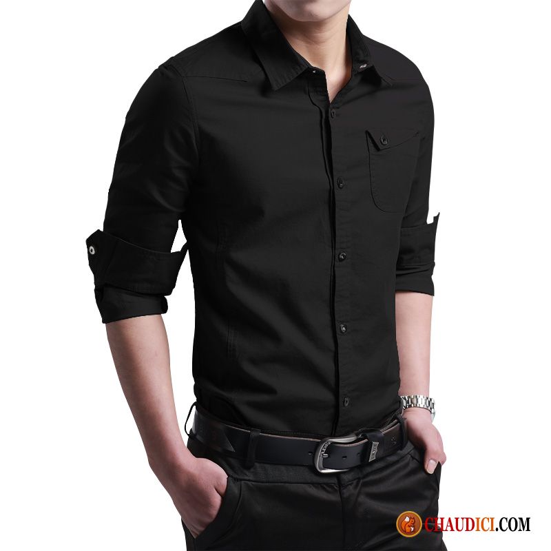 Chemise Homme Noire Et Blanche Chemise Beau Printemps Décontractée Homme Pas Cher