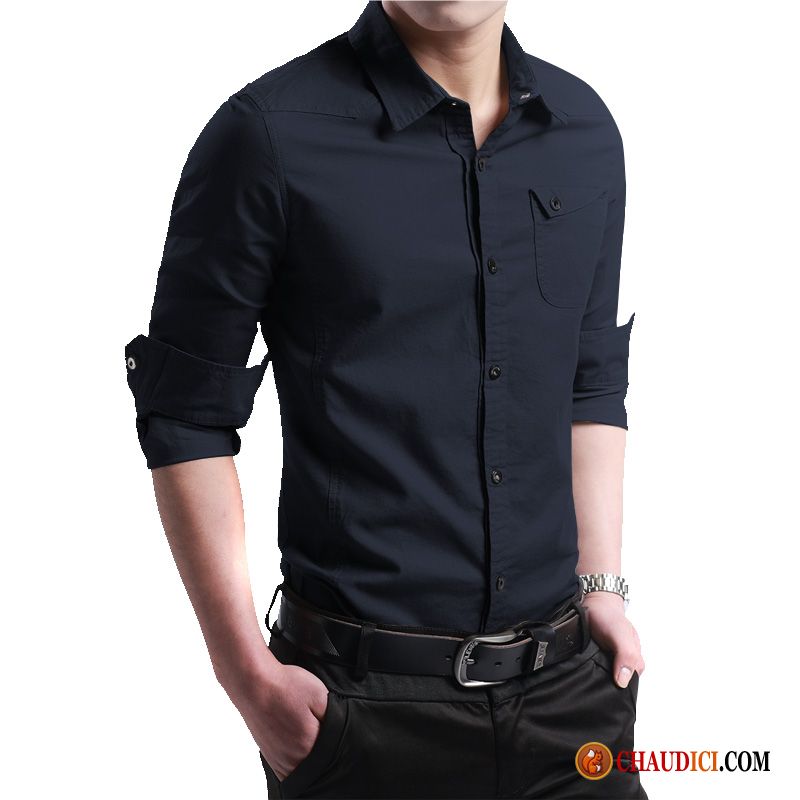 Chemise Homme Noire Et Blanche Chemise Beau Printemps Décontractée Homme Pas Cher