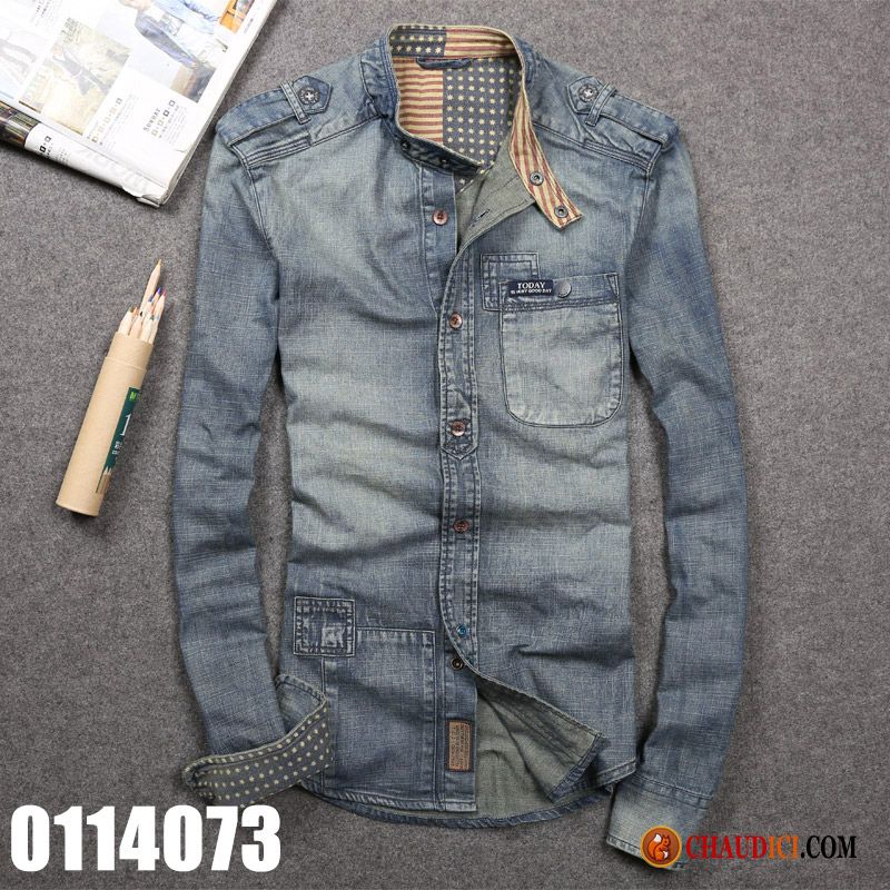 Chemise Homme Pas Cher Marque L'automne Col Mandarin Denim Homme Manteau En Vente