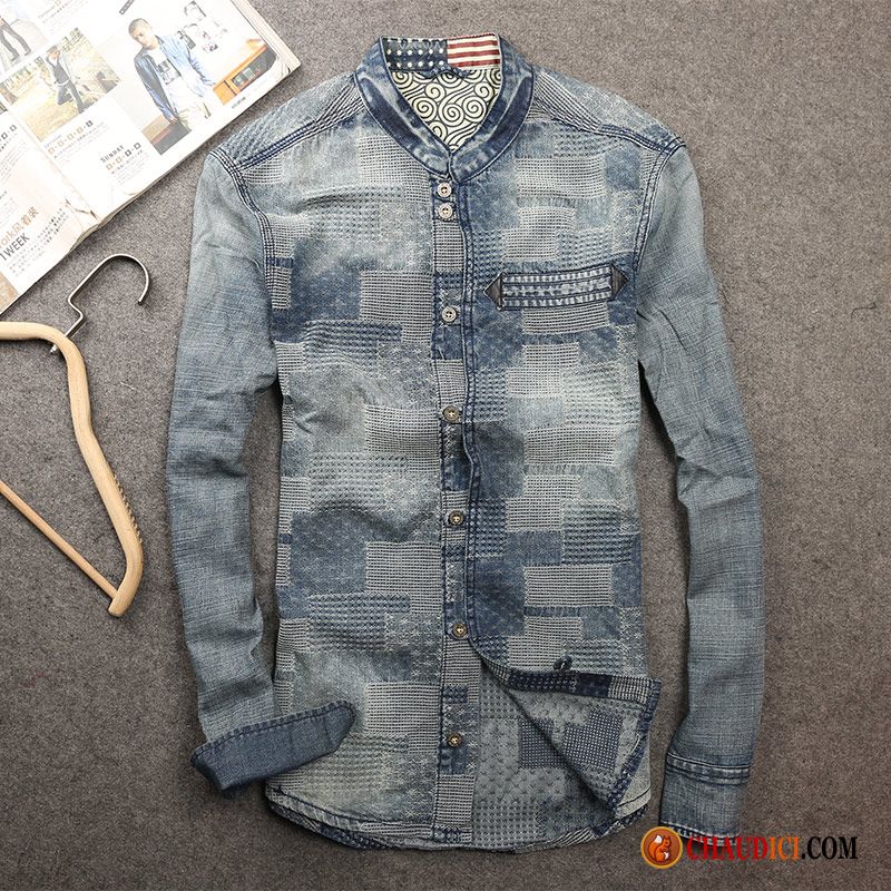 Chemise Homme Pas Cher Marque L'automne Col Mandarin Denim Homme Manteau En Vente